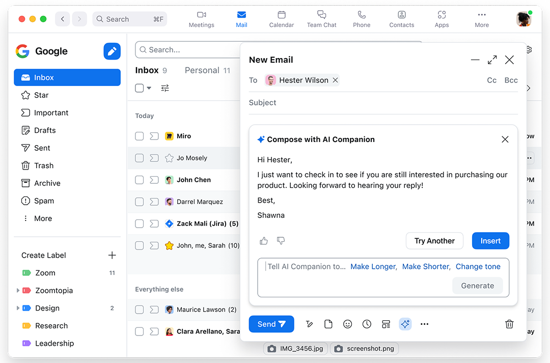 Using Zoom Mail Email Compose with Zoom AI Companion