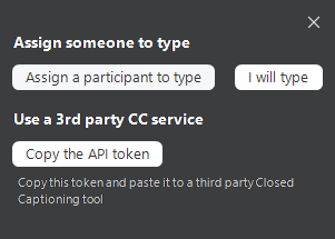 Zoom Integrating a third party closed captioning service KRC