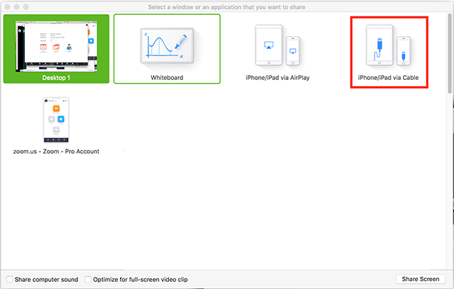 Share An Ios Device Screen Using A Cable Zoom Help Center