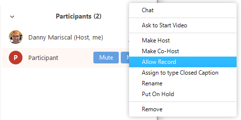 allow participant to record