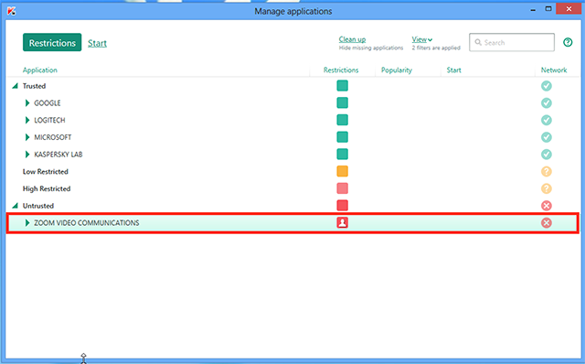 kaspersky blocking webcam zoom