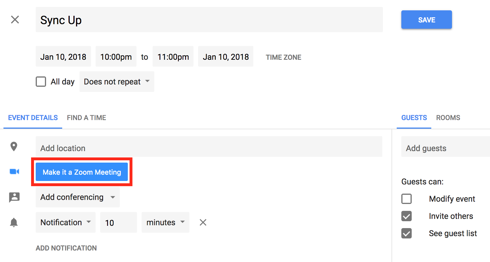 zoom calendar link with google scheduler