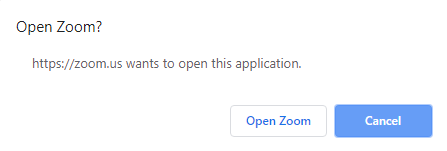 zoom "open application" screen