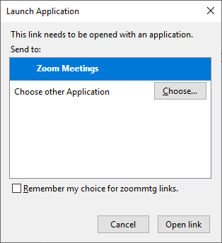 zoom "launch application" screen