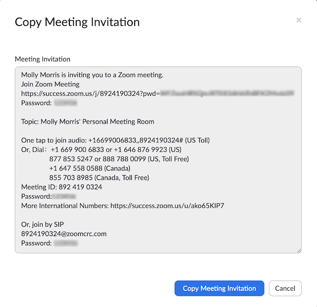 ¿Dónde puedo encontrar el texto de la invitación a la reunión? Zoom