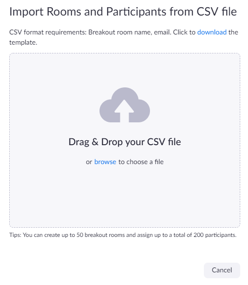 The drop-box area to import a CSV file.